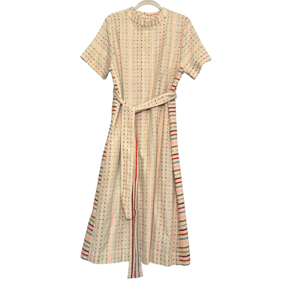 Ace & Jig Dress Margaret Iridian Midi Belted Turnaround Metallic Cream M READ